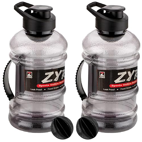 Image of Zyro Pack of 2, Gallon Water Bottle 1.5L with Mixer Ball & Strainer | BPA-Free, 100% Leak-Proof Gym, Office, Travel, Sports & Running Bottle Large Capacity Sipper for Men & Women Black Combo