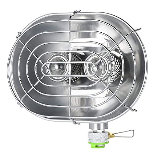 Tentock Riscaldatore a Gas per Campeggio Fornello da Campeggio Portatile a Doppio Bruciatore 1050W per Escursionismo, Pesca, Esterno, Compatibile con Bombole Gas Butano/Propano