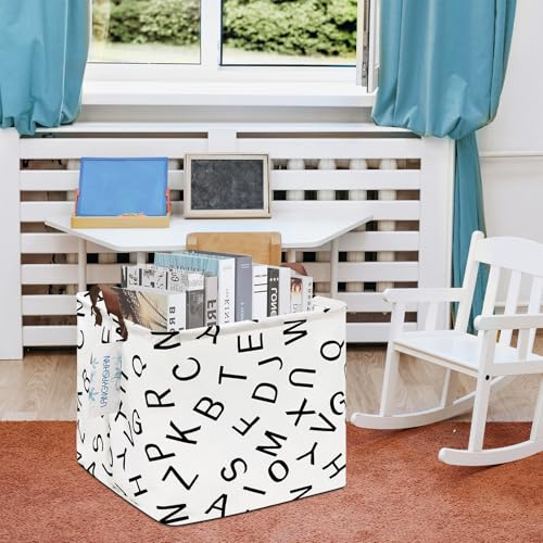 Image of Square Storage Baskets Children Shelves Gift Toy Organizer Room Alphabet | Laundry Hamper Collapse Canvas with Handles for Organizing Home Kitchen Children Toys Office Closet Shelf
