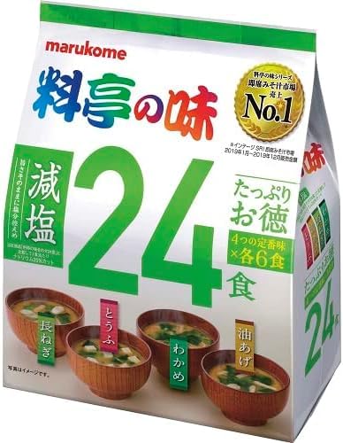 Japanese Instant Miso Soup Marukome Ryotei no Aji - 24 Servings Variety Pack with 4 Flavours (Tofu Spring Onion Wakame Fried Tofu) (Reduced Salt)