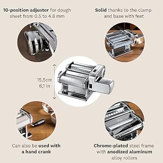 Marcato Electric Pasta Machine Atlas 150 + Motor, Electric Pasta Roller, Made in Italy, Adjustable Thickness Settings, for Lasagna, Fettuccine, Tagliolini, with Electric Motor. Model: Atlasmotor