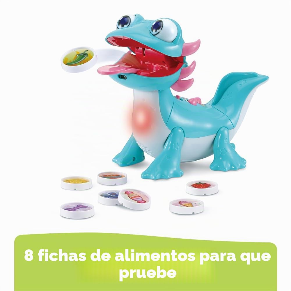 VTech – Cebulón, Mi compañero Glotón, Animal interactivo Axolotl que habla, canta, come y reacciona, descubrimiento en colores de las emociones, juguete educativo, regalo para niños a partir de 2 años