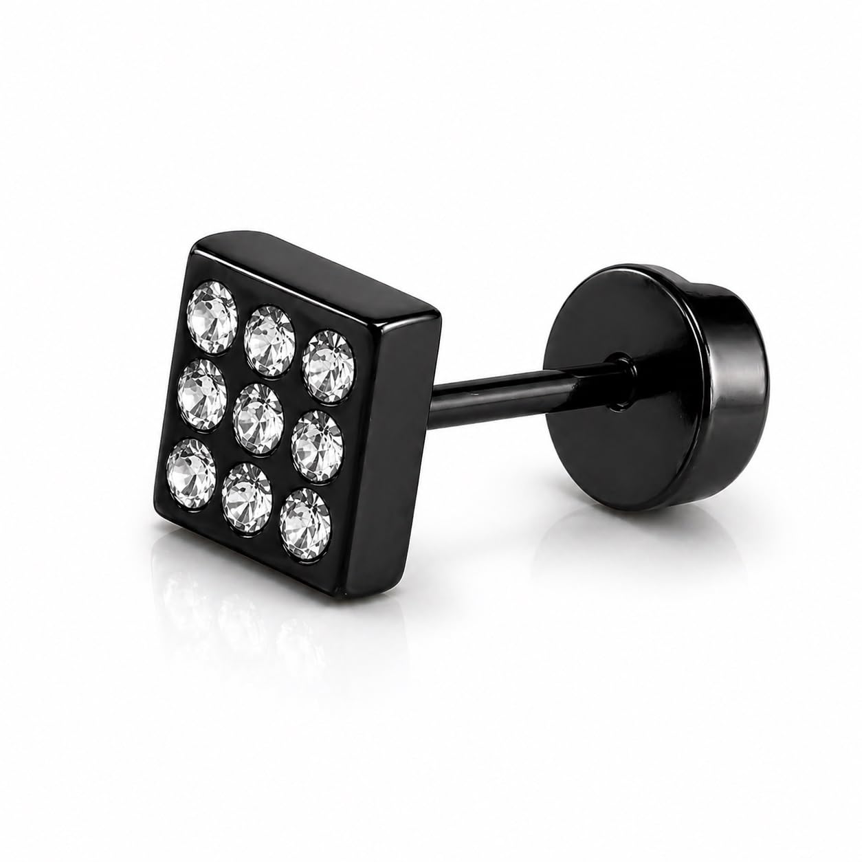 Black Color Sparkling & Anti-Tarnish Single Stud Square Cubiz s Screw Back Zircon Stainless Steel-image-21