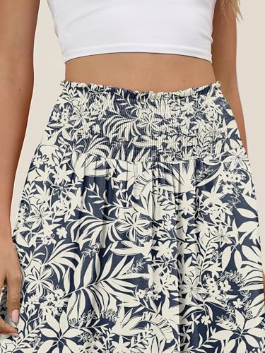 Image of ANRABESS Women's Maxi Skirts Summer Boho Floral High Waisted Flowy Swing Pleated Beach Long Skirt with Pockets