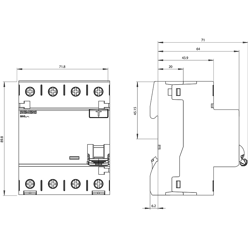 SIEMENS - Disjoncteur différentiel, 4 Pôles, TYPE A, 63 A, 30 mA