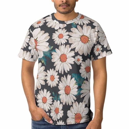 Tshirt homme manches courtes col rond imprimé fleur de marguerite tendance