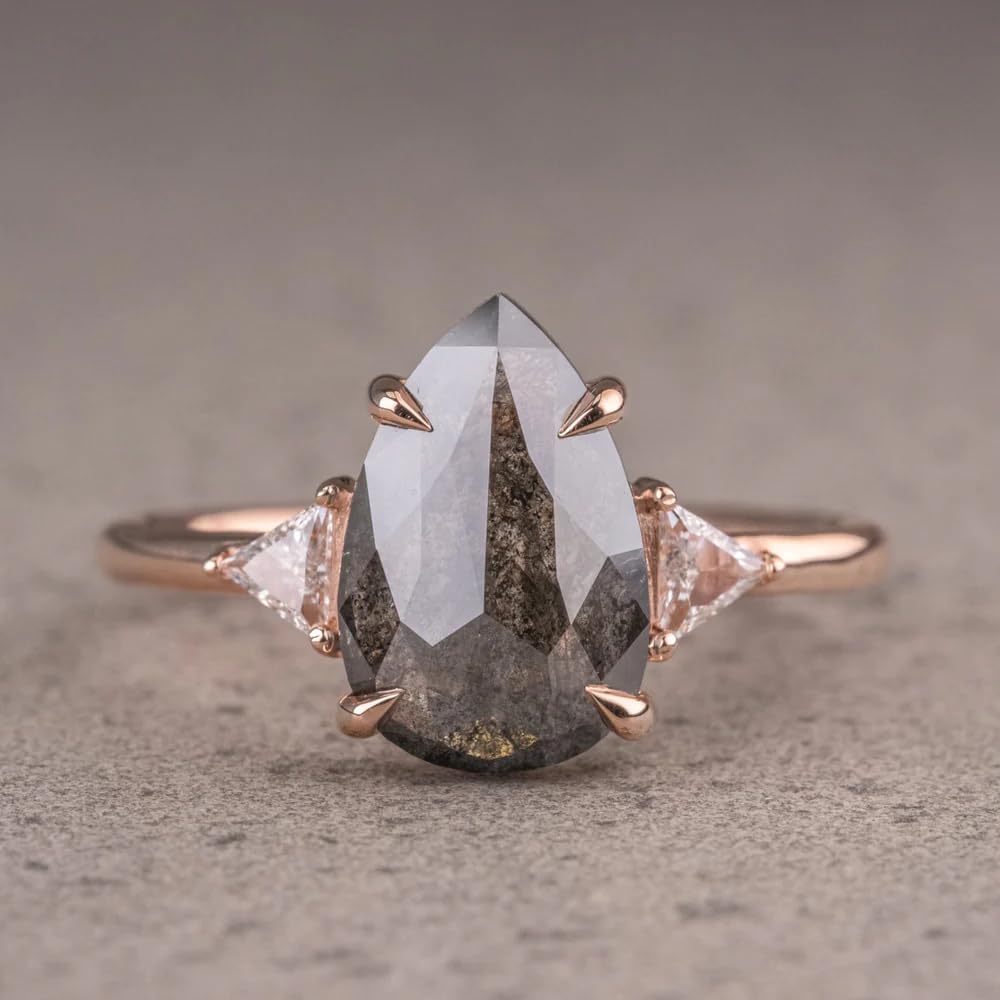 1.5ct Pear Shaped Natural Salt And Pepper Diamond Engagement Ring for Women Sterling Silver/10K 14K 18K Gold Salt And Pepper Diamond Engagement Wedding Ring Set Anniversary Promise Rings