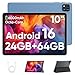 TUOHAITIME Android 16 Tablet 10 Zoll,24GB RAM+64GB ROM 2TB erweiterbar Tablet,Bildschirmauflösung 1280p,Unisoc T606 Octa-Core Prozessor,WiFi 6/Dual-Kamera/Face ID/GPS/6000mAh Akku (Blau)