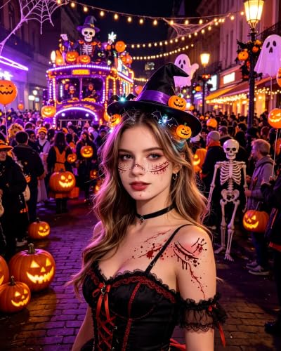 Image of XICZH Halloween Freckle Face Tattoos, Glow in the Dark Fake Stitched Wound & Bloody Scar Stickers, Waterproof Horror Makeup Patches, Zombie Cosplay Accessories for Adults Kids, Rave Party, 8 PCS