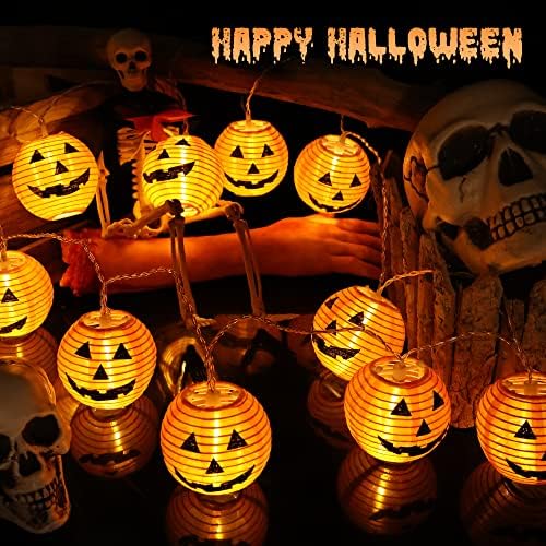 Halloween Pumpkin Lantern Lights, BrizLabs 6.6ft/2M 10 LED Orange Fall Decor Fairy String Lights Battery Operated Jack-O-Lantern Pumpkins Lights for Indoor Window Autumn Garden Patio Home Party