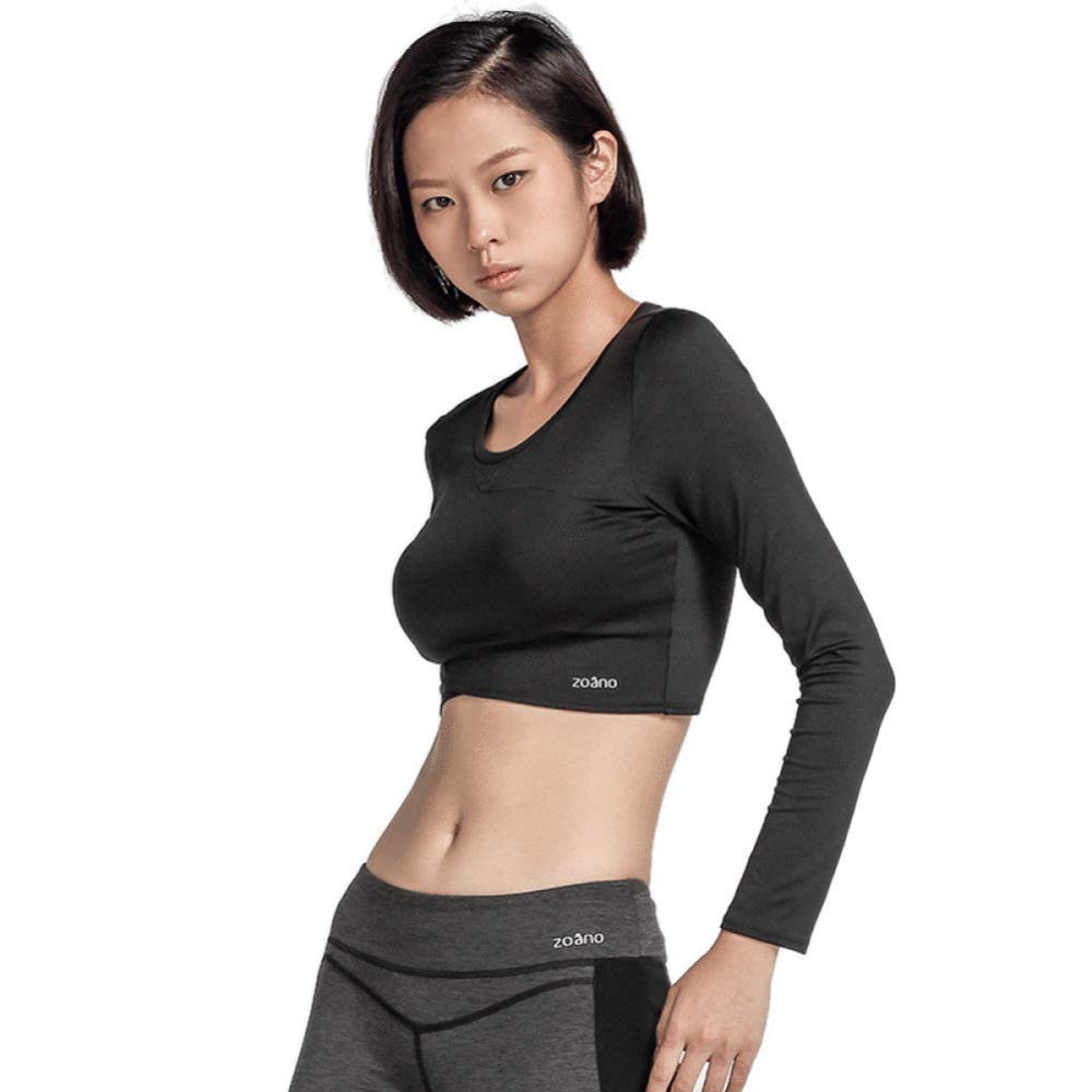 FACAI T-Shirt da Donna A Maniche Lunghe con Cravatta Ombelicale Sexy da Donna Formazione Yoga Abbigliamento Camicia Sportiva da Corsa per Fitness Slim Europeo E Americano,Black-M