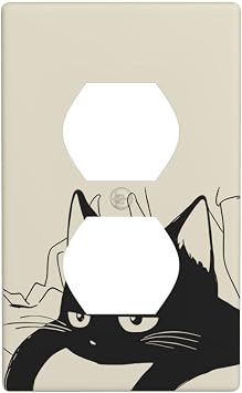 Funny Cute Black Cat Outlet Covers Light Switch Cover Decorative Khaki Wall Plate Electrical Receptacle Faceplate for Bathroom Kitchen Bedroom