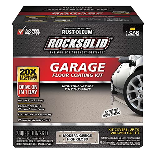 Image of Rust-Oleum 381086 RockSolid Polycuramine Garage Floor Coating, 1 Car Kit, High Gloss Modern Greige