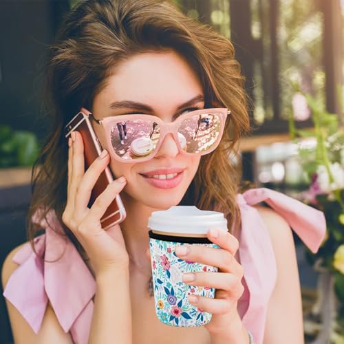 Image of Reusable Insulated Sleeve for Iced Coffee Cup, Coffee Neoprene Sleeve for Cold & Hot Drinks, Beverage Holder for Iced Coffee (Boho Floral, Small: 16-18oz)