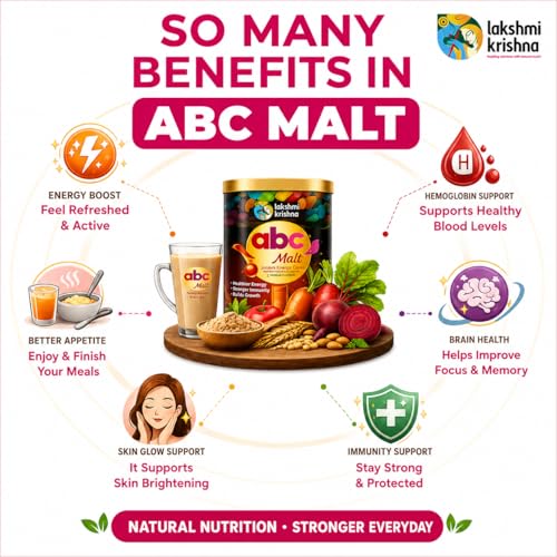 Image of Lakshmi Krishna ABC Malt Health Drink Powder - Apple, Beetroot & Carrot Blend | Immunity Booster & Natural Energy | Antioxidant-Rich Daily Nutrition | 200 g