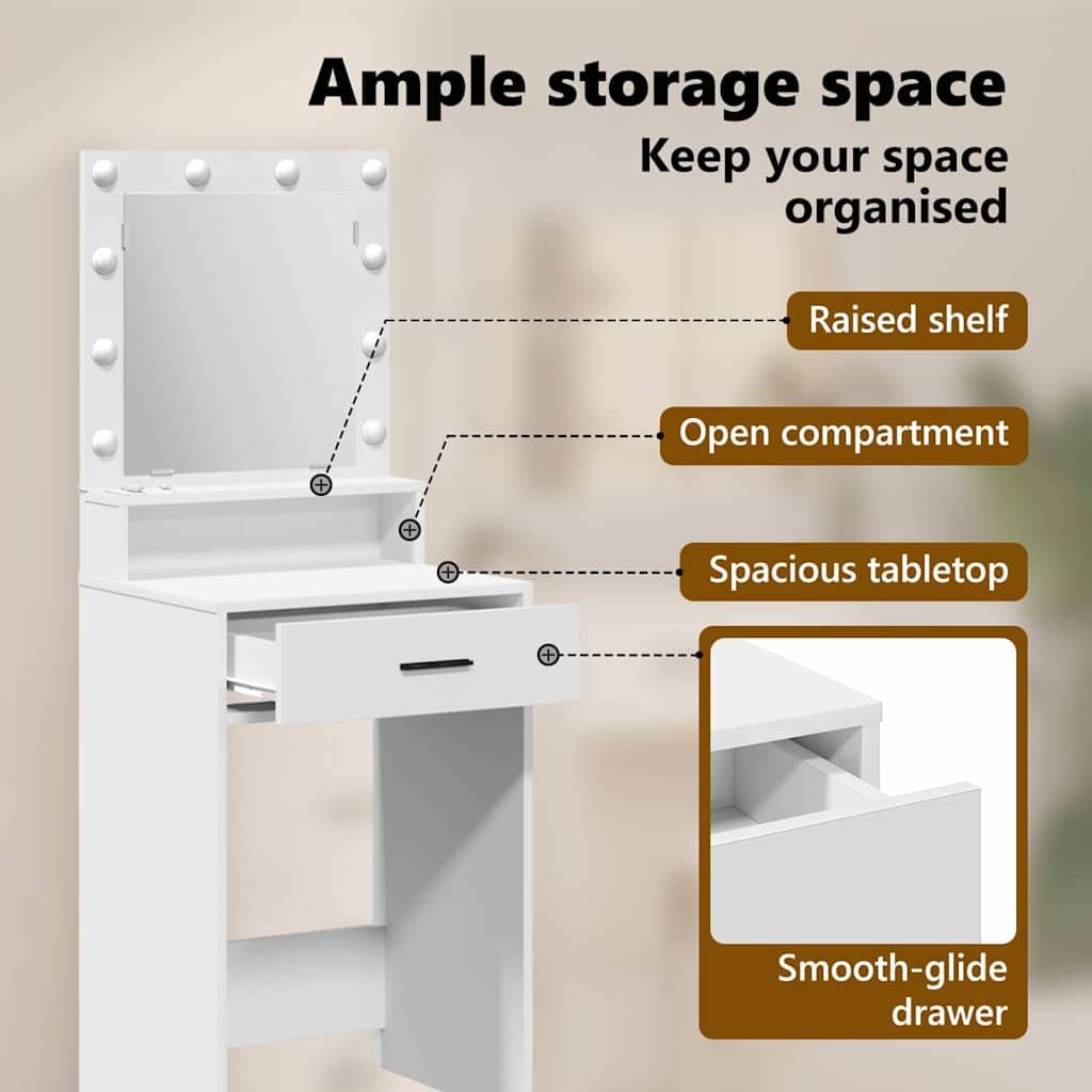 vidaXL Mesa Tocador con cajón 50 x 41 x 135 cm Madera de ingeniería, Vanidad Rectangular Elegante, tocador Moderno con Espejo LED, Organizador Compacto para el Dormitorio