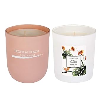 MINISO Inkjet Series-Scented Candle Big Size Home Candles Bundle, Aroma Decoration Candles Gift Combo(Tropical Peach+Rose)