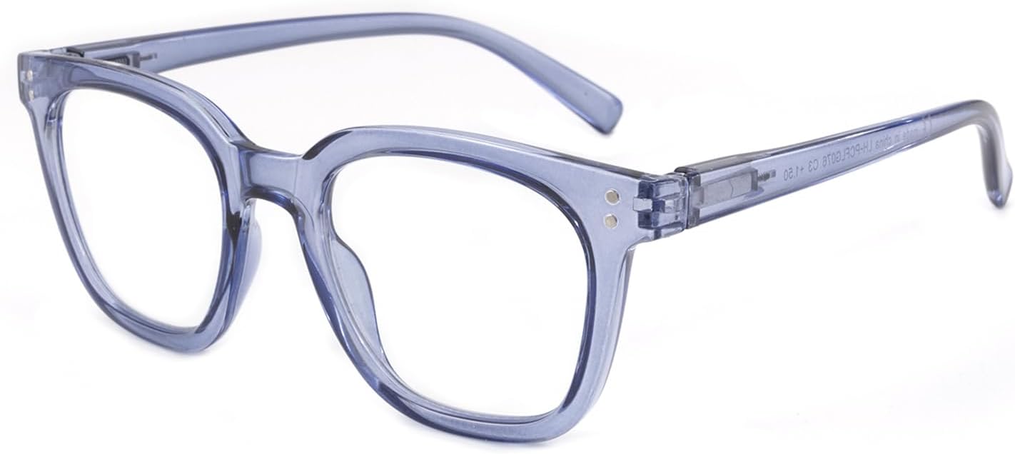 Reading Glasses for Men Women Blue Light Blocking with Spring Hinge, Blocking Readers Anti UV Ray Filter Eyeglasses, Square Computer Reader Glasses，Transparent Deep Blue，+2.0