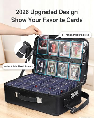 Image of Luxtude Trading Card Storage Box w /Adjustable Dividers, Large Trading Card Carrying Case w /Combination Lock, Baseball Sports Cards Case for 35pt Toploaders, Top Loader Cards Storage for MTG /TCG etc.
