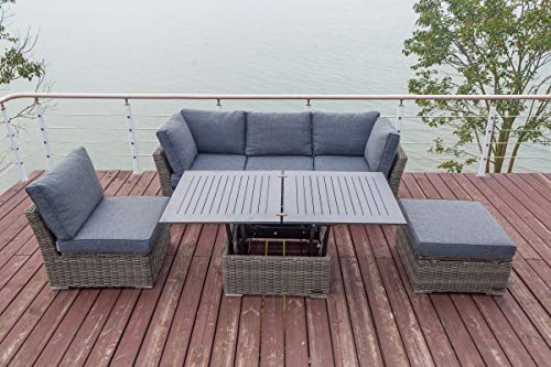 OUTFLEXX Loungemöbel Set, grau, Polyrattan, inkl. Loungetisch, für 5 Personen, wasserfeste Kissenbox – Bild 5