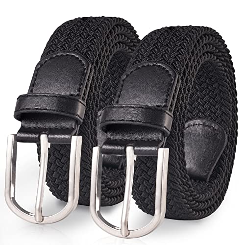 TANGCHAO 2 pièces Unisexe Tissu élastique Ceinture Élastique Tressée Stretch Belt Ceinture Étirable Pour les Hommes et les Femmes Plusieurs Couleurs noir + noir 105cm Cover