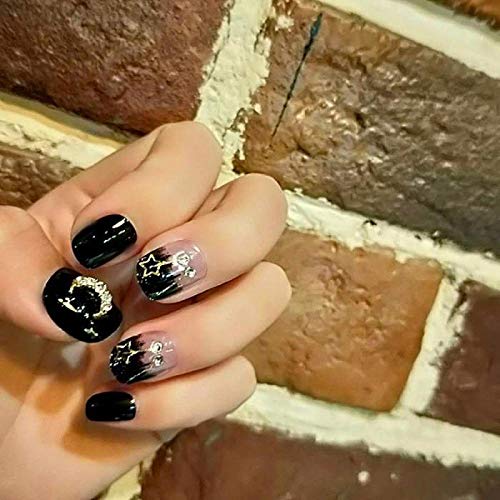 TJJF Falsche Nägel 24Pcs / Box mit 2G Kleber New Gradient Black Stars Gefälschte Nägel Drücken Sie auf Mode Shiny… – Bild 5