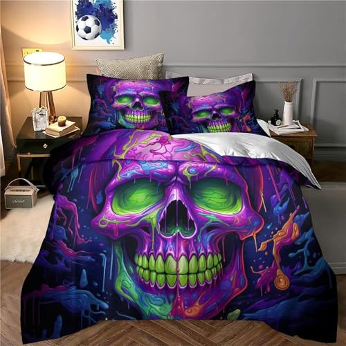 Parure de lit vibrantpainted Neonskull microfibre 3 pièces douce - 6