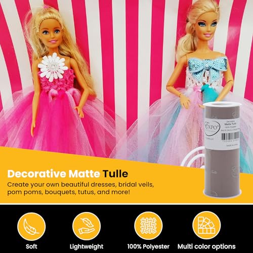 Image of Expo International Decorative Matte Tulle, Roll /Spool of 6 Inch x 25 Yards (Pack of 1), Polyester-Made Tulle Fabric, Matte Finish, Lightweight, Versatile, Washable, Easy-to-Use, Light Gray