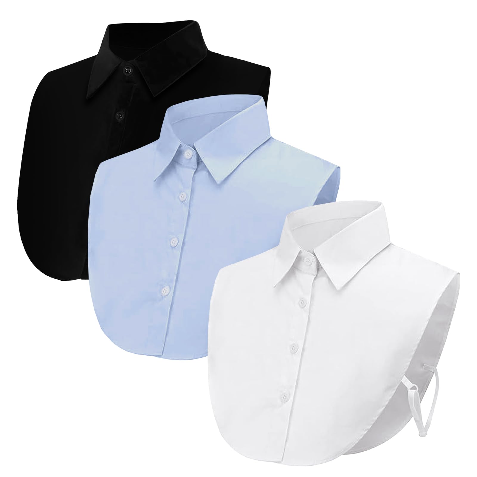 Colletti Staccabili Donna - Set Da 3 Pezzi, Bianco Nero Blu, Finta Camicia, Elegante, Regolabile
