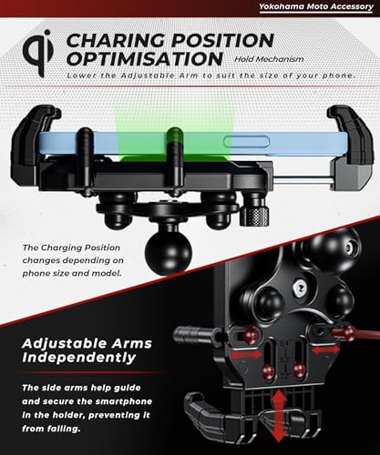 Kaedear Suporte de smartphone para motocicleta KDR-M26A-BK, carregador, suporte de celular, absorção