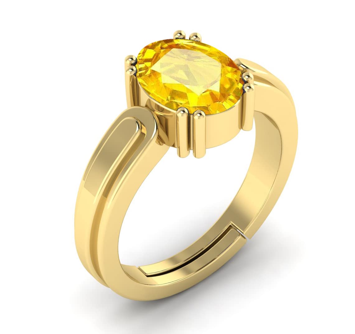 YELLOW SAPPHIRE RING Pukhraj Gemstone Gold Plated Ring Yellow Sapphire/Pukhraj Panchdhatu Ring (7.25 Carat) For Men's/Women's