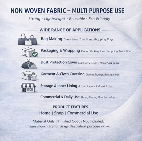 Image of Non Woven Fabric for Bag Making, Inner Lining & Home Utility | 90 GSM Extra Thick | 60 Inch Width | 5 Meter Length | Washable & Reusable | Fabric Material Only (White)