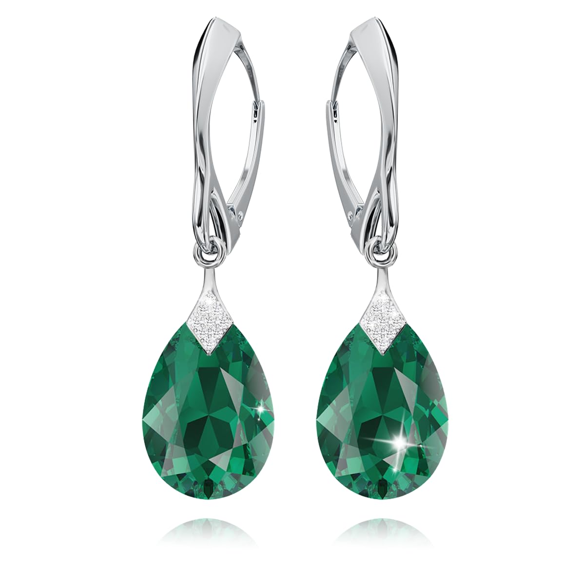 Ohrringe Silber 925 Hängend für Damen Ohrhänger Hängeohrringe mit Birne Kristallen Stein 12 Geburtsstein Schmuck für Sie Zirkonia Lange Ohrringe Mädchen Geschenk