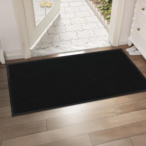 ROVSUN Front Door Mat Indoor Outdoor Entrance, Waterproof Heavy Duty Doormat, Stain and Fade Resistant, Low Profile, Easy Clean Welcome Floor Mats for Commercial Entry Patio Porch, 47"×35", Black