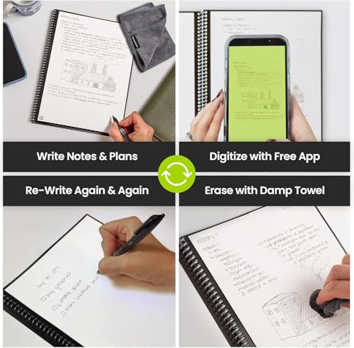 Image of Rocketbook Core Reusable Spiral Notebook, Executive Size 6x8.8, Black - Dotted Pages, App-Connected, Erasable, Durable Cover, Ideal for School, Work, and Creative Projects (Pack of 50)