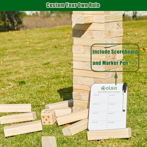 Olsa-Jumbo-Tumble-Tower-Outdoor-Games-60pcs-Large-Blocks-Stacking-Lawn-Yard-Games-for-Kids-Adults-Family-Stack-to-Over-5FT-Giant-Family-Party-Games-for-Christmas-Holiday Olsa Jumbo Tumble Tower Outdoor Games 60pcs Large Blocks Stacking Lawn Yard Games for Kids Adults Family Stack to Over 5FT Giant Family Party Games for Christmas Holiday