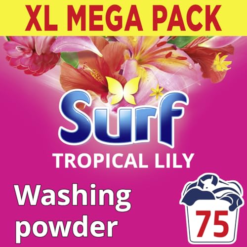 Surf Tropical Lily Washing Powder joy-infused fragrance with natural essential oil lasting up to 12 hours in wear for brilliantly clean laundry every time 75 washes 3.75 kg