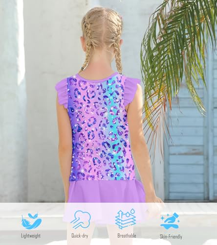 Image of Girls Swimsuit 2 Piece Ruffle Bathing Suit UPF 50+ Tankini Swimsuit Skirt with Lining Size 3-10