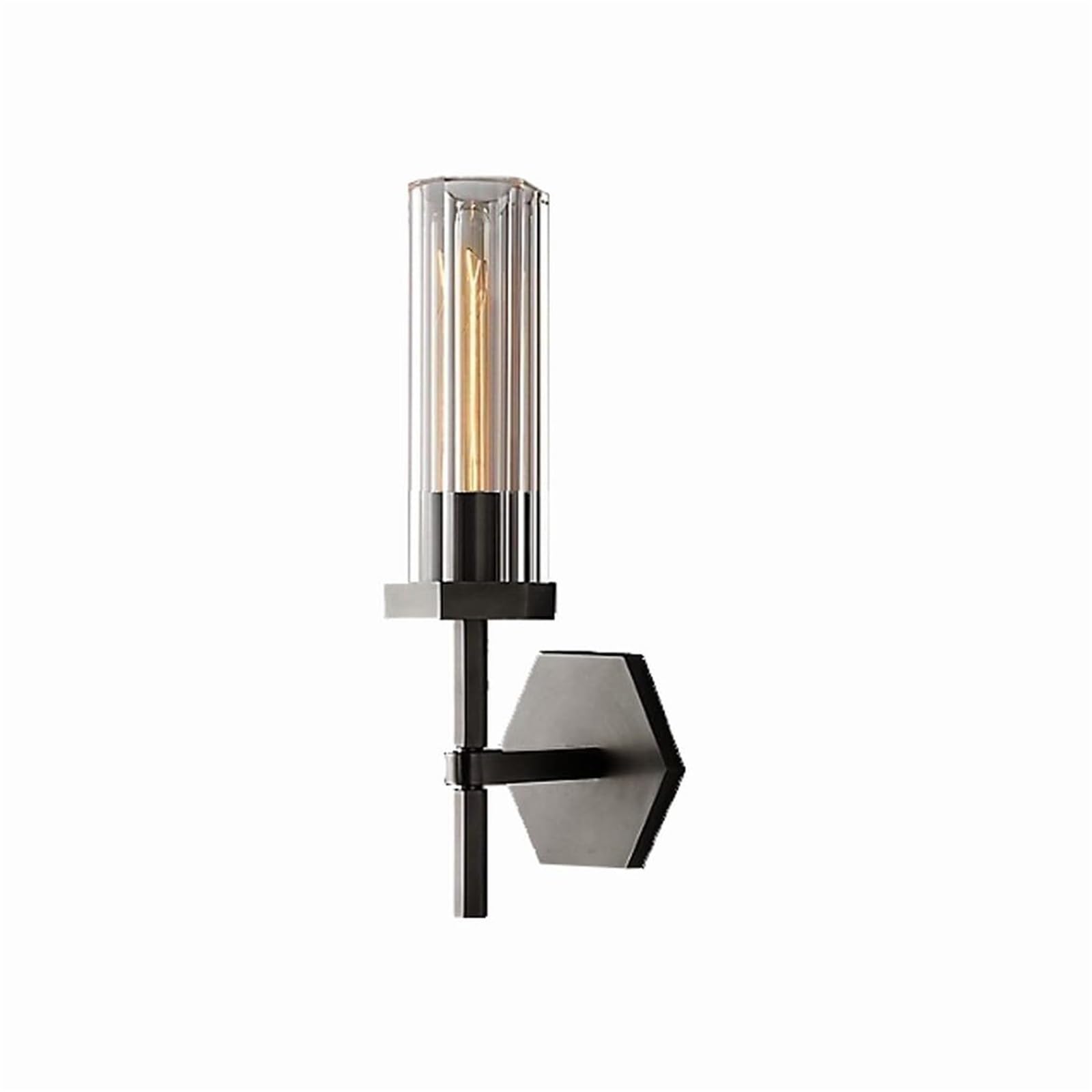 KHUKHU Rustic Industrial Wall Sconce, Brass Wall Lamp with Tubular Clear Glass Lampshade, Wall Mount Sconce, Vanity Light Wall Light for Living Room Bedroom Hallway Bedside(D,30cm)