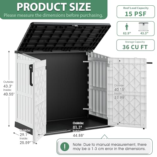 Image of LHBcraft 36 Cu Ft Outdoor Storage Cabinet, Horizontal Resin Storage Shed Box for Backyards, Patios, Portable Waterproof Outdoor Storage Box with Lockable Doors, Ashen