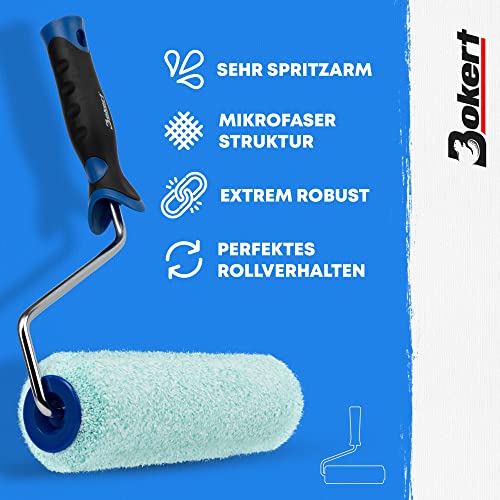 BOKERT® Farbroller - für perfekten Farbauftrag - mit 25cm Farbwalze aus Mikrofaser - für Wand und Decke - Florhöhe 15mm