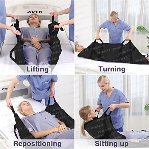 Zheeyi Positioning Bed Pad With Reinforced Handles 48" X 40" Patient Transfer Sheet Aid Assistant For Body Lifting, Turning, Repositioning, For Elderly, Incontinence, Caregiver, Black #TOP1