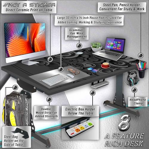 Image of Xtreme PRO Direct Theme Printed Computer Desk for Gaming, Work & Study. Large for PC, Dual Monitors, iMac, and Laptops. Metal & Engineered Wood. Black Stand Desk. 4 Feet-XPB4 (XPB425-CT-27)