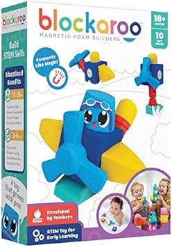 Blockaroo Blocs de construcción magnética, juego educativo para niños, juego acuático educativo para construcciones creativas, ideal para la bañera y caja de avión con 10 bloques
