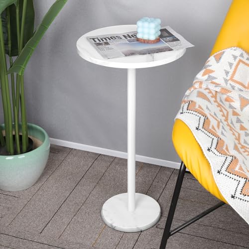 smusei Round End Table with Marble Base Drink Tables for Small Spaces Pedestal Table Small Round Side Table for Sofa Couch Chair Patio, White - Thumbnail 4