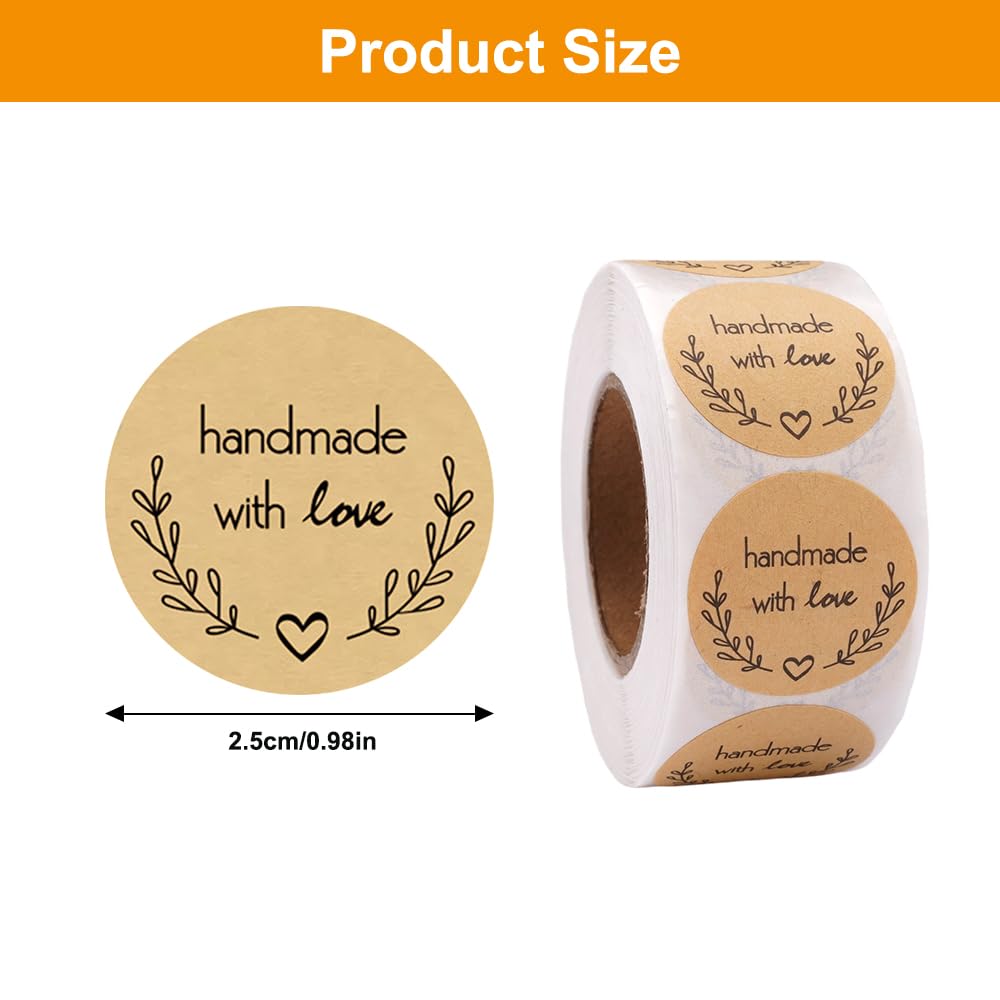500 Etichette Adesive Rotonde 'Fatto In Casa Con Amore' In Carta Kraft 5 Cm - Scrivibili E Personalizzabili - 6