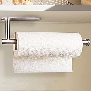 Bugucat Kitchen Roll Holder, Kitchen Paper Rack Wall Mounted Toilet Paper Holder Stainless Steel Napkins Storage Rack Holder Under Cabinet Paper Towel Roll Holder Self Adhesive No Drilling Required