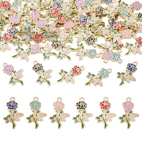 Breloques en forme de fleur en émail coloré pour la fabrication de bijoux DIY, lot de 60 pièces