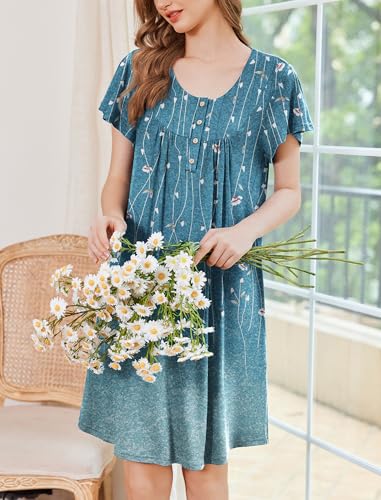 Image of Ekouaer House Dress for Women with Pockets Short Sleeve Moo Moos Plus Size Nightgowns Floral Print Mumu Dresses
