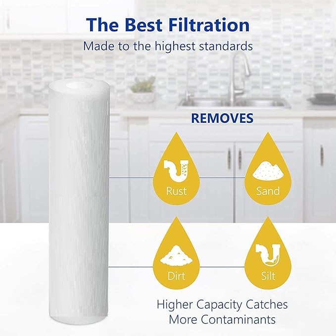 Image of AQUANERO+ PS-05 PP Spun Filter 10 Inch 5 Micron Water Filter Candle | Sediment Filter | Pre Filter | Outer Filter Candle | Pack of 4 for All Type RO Water Purifier AQUAFRESH PP Spun Candle 4